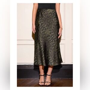 Cupshe Olive Leopard Print Midi Skirt